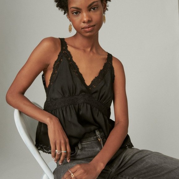 BLACK SATIN LACE BABYDOLL CAMI XXL - Picture 5 of 6